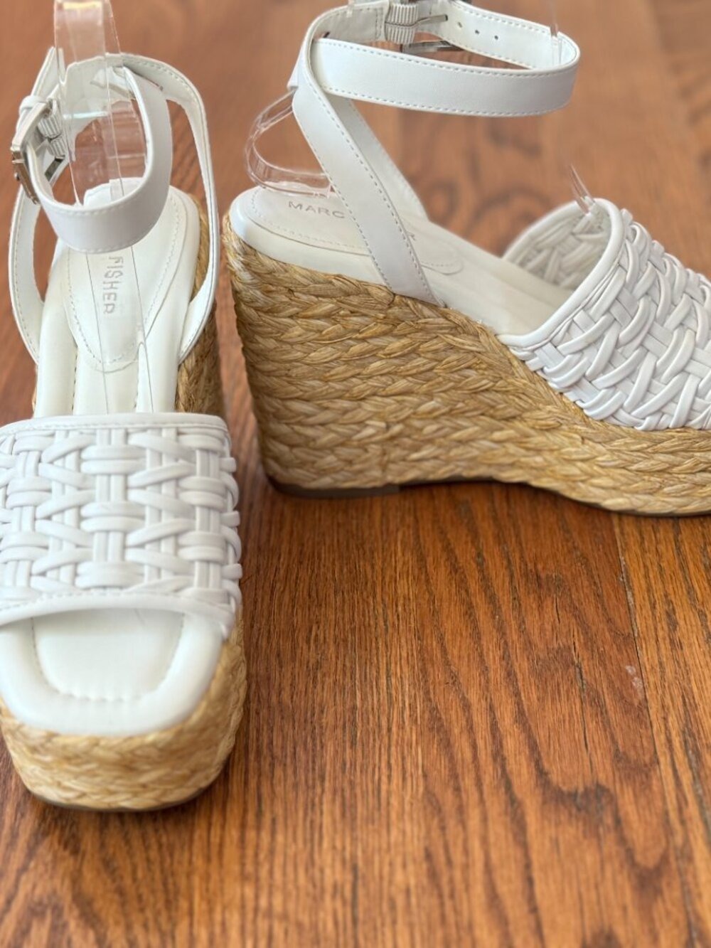Marc Fisher Espadrille Wedge Sandals Ivory Woven Ankle Strap Size 8.5M - Picture 4 of 13